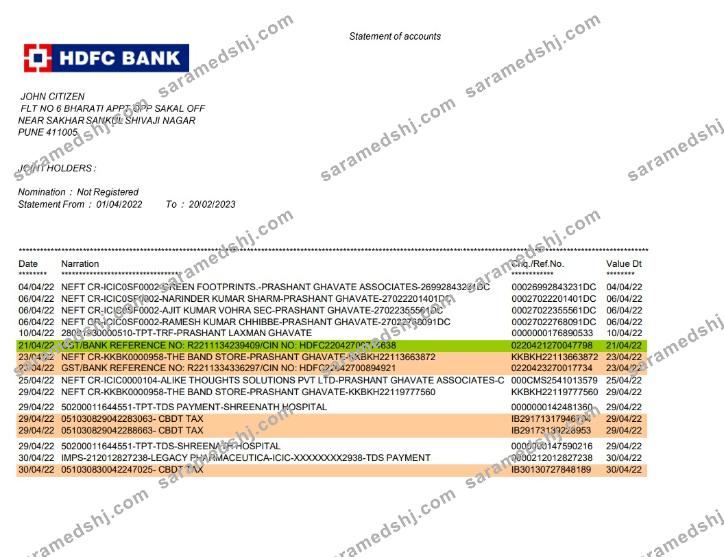 India HDFC bank statement template, Word and PDF format, 2 pages, version 2